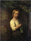 Johann Georg Meyer Von Bremen Famous Paintings - Knitting Girl